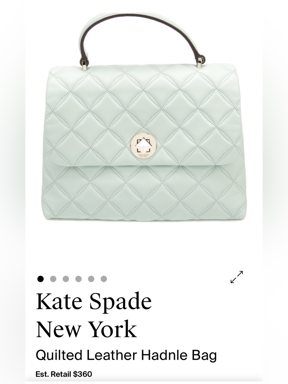 kate spade Quilted Top-Handle Satchel in Pale Mint